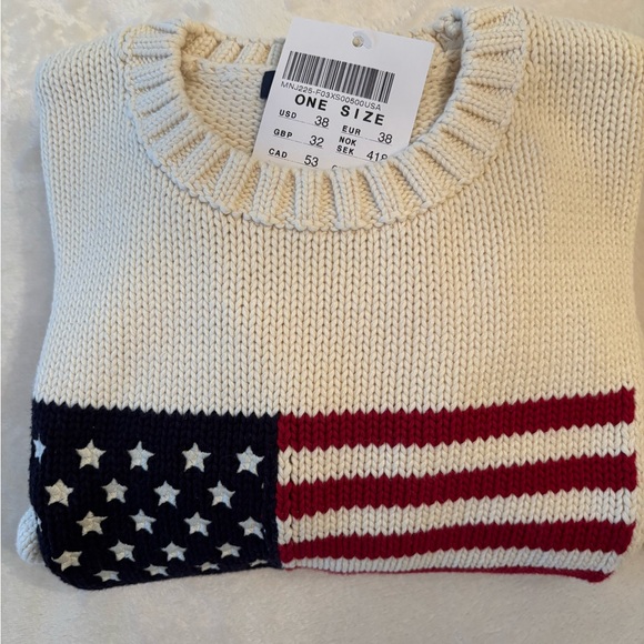 Brandy Melville brandy new NWT NICO AMERICAN FLAG SWEATER white cable knit polo - Picture 5 of 8